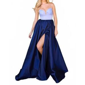 NEW AVA PRESLEY sleeveless high-volume skirt gown in blue/navy